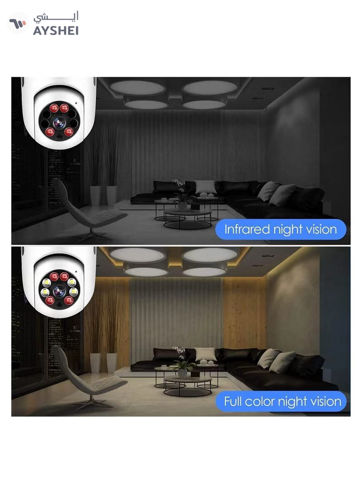 Eworld 360 Degree Wireless WIFI Light Bulb Security Camera with Motion Detection-4-4