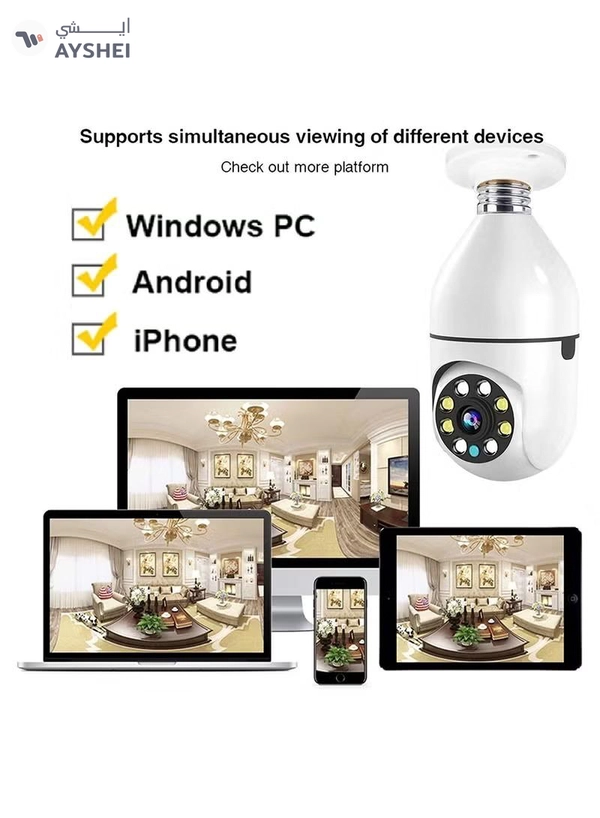 Eworld 360 Degree Wireless WIFI Light Bulb Security Camera with Motion Detection