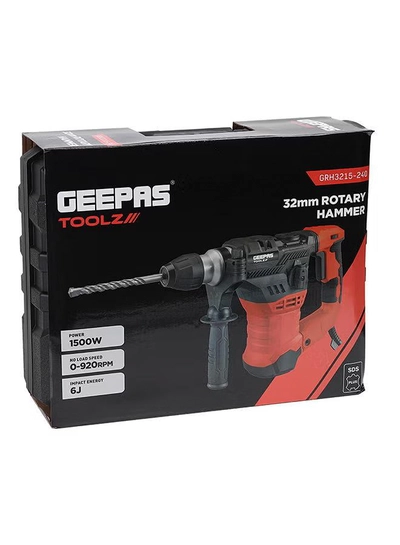 GEEPAS 32 MM SDS + Rotary Hammer,Impact Energy 6 J, Impact Rate 0-4200 BPM| Perfect For Home And Business| No Load Speed 0-850 RPM, Two Handles For Comfortable Grip, Ergonomic Design| Ideal For Concrete, Steel And Wood Surfaces Red/Black/Silver-1