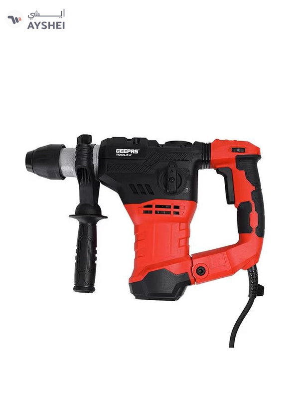 GEEPAS 32 MM SDS + Rotary Hammer,Impact Energy 6 J, Impact Rate 0-4200 BPM| Perfect For Home And Business| No Load Speed 0-850 RPM, Two Handles For Comfortable Grip, Ergonomic Design| Ideal For Concrete, Steel And Wood Surfaces Red/Black/Silver