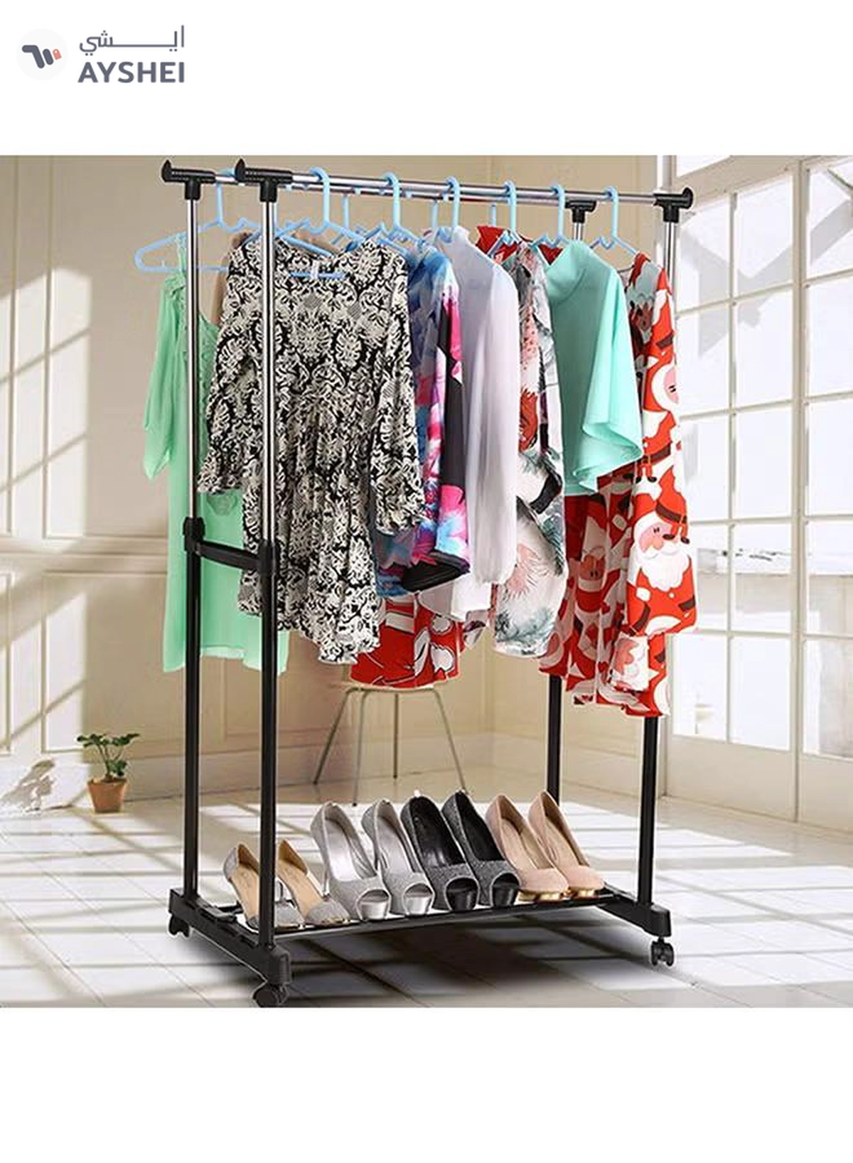 DOUBLE POLE Garment Organizer Black/Sliver 90cm-5-5