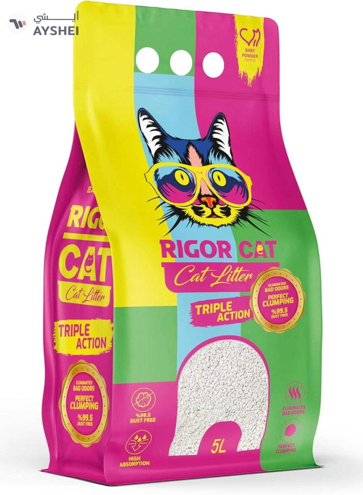 Rigor Cat Cat Natural White Bentonite Clumping Litter - Baby Powder - 5L