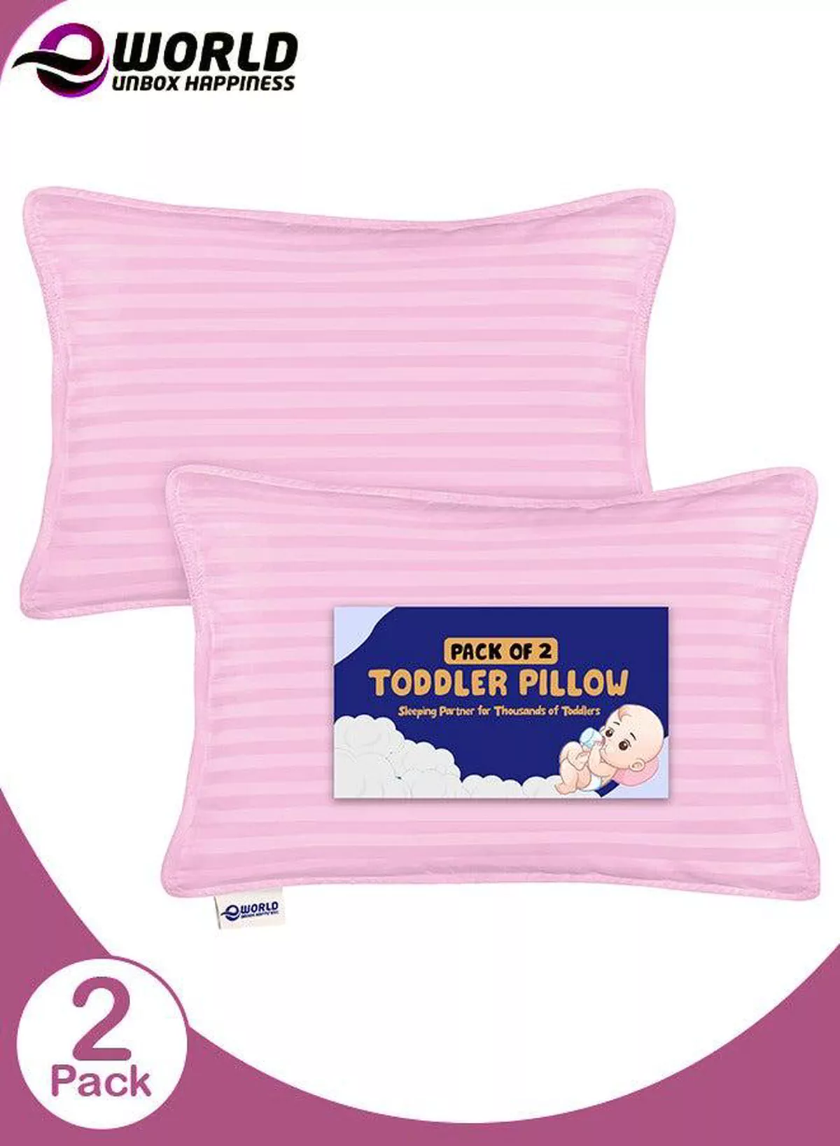 Toddler Baby Sleeping Pillows, Soft Cotton Blend Cover with Polyester Filling, Perfect for Home & Hotel Rooms, Pack of 2 Available in Elegant Pink Color