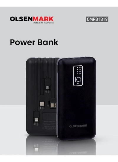 Olsenmark OMPB1819 Power Bank- 10000mAh Quick Charge Battery | Indicator Light | 4 Types of Cables | Quick Charge DC 5V/2.1A | Ideal for Smart Phones, Cameras, Mp4, Tablet, Smart Watches & More-0