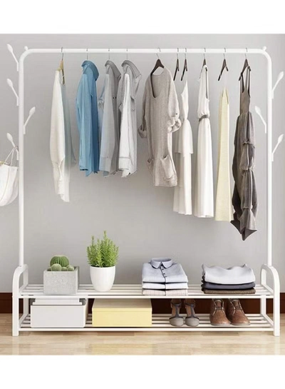 DubaiGallery Sturdy Garment Rack Heavy Duty Double Pole Clothes Rail with Shoe Rack Shelf Coat Display Stand with 4 Wheels for Bedroom Office Entryway-3