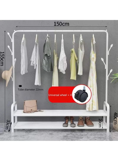 DubaiGallery Sturdy Garment Rack Heavy Duty Double Pole Clothes Rail with Shoe Rack Shelf Coat Display Stand with 4 Wheels for Bedroom Office Entryway-2