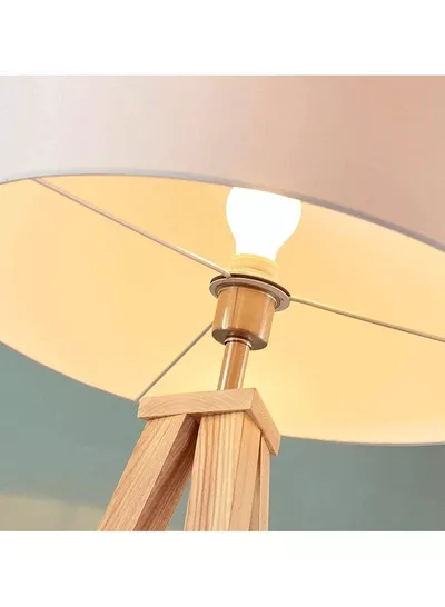 Floor Lamp with Tripod, Mid Century Modern Floor Lamp for Contemporary Living Room, High Survey Lamp with Wooden Legs, with LED Bulbs-3