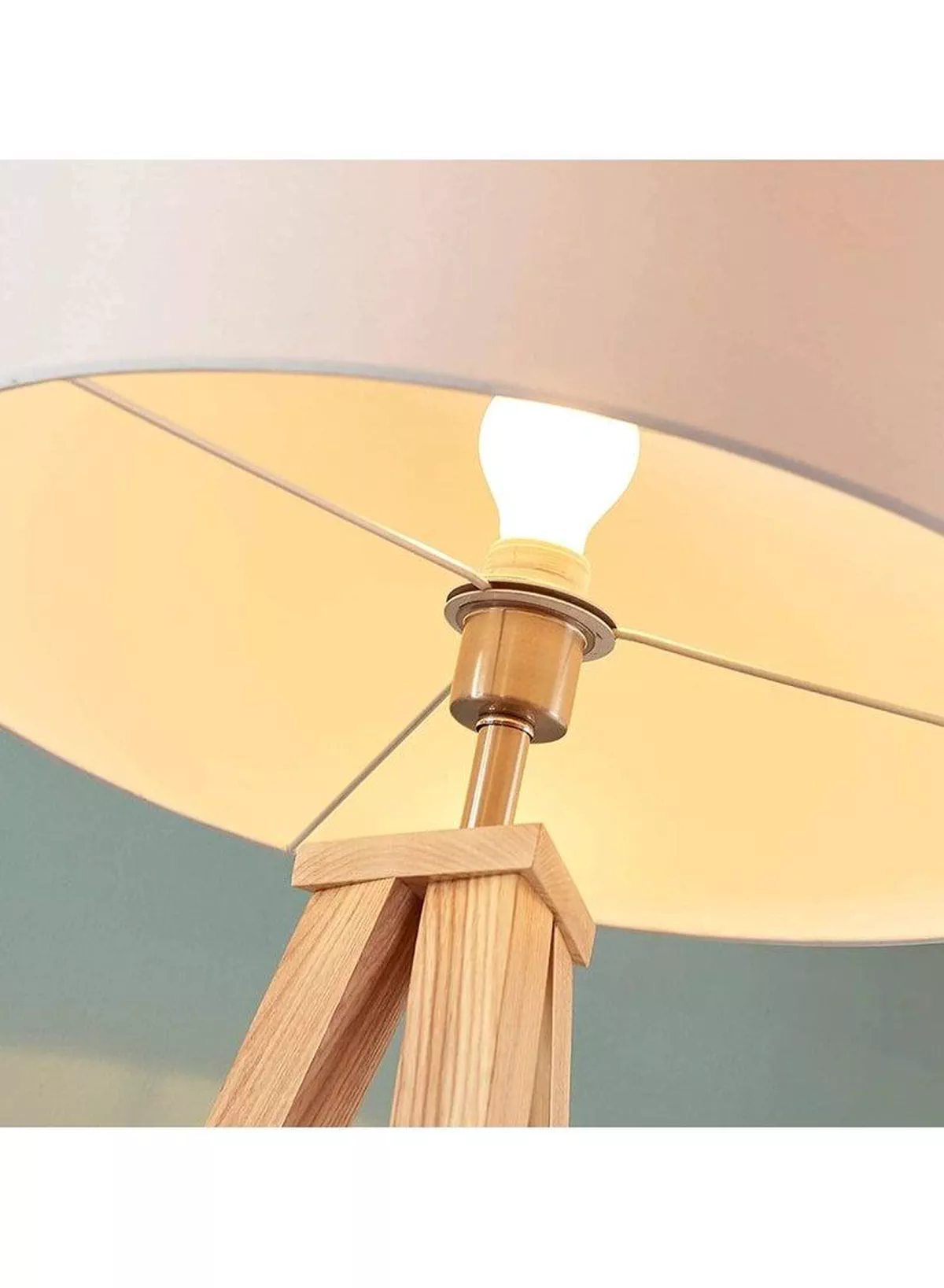 Floor Lamp with Tripod, Mid Century Modern Floor Lamp for Contemporary Living Room, High Survey Lamp with Wooden Legs, with LED Bulbs-3-3