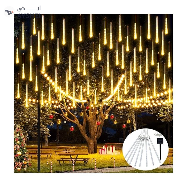 SOLAR METEOR SHOWER RAIN LIGHTS, 45CM 8TUBES 288LEDs WARM WHITE