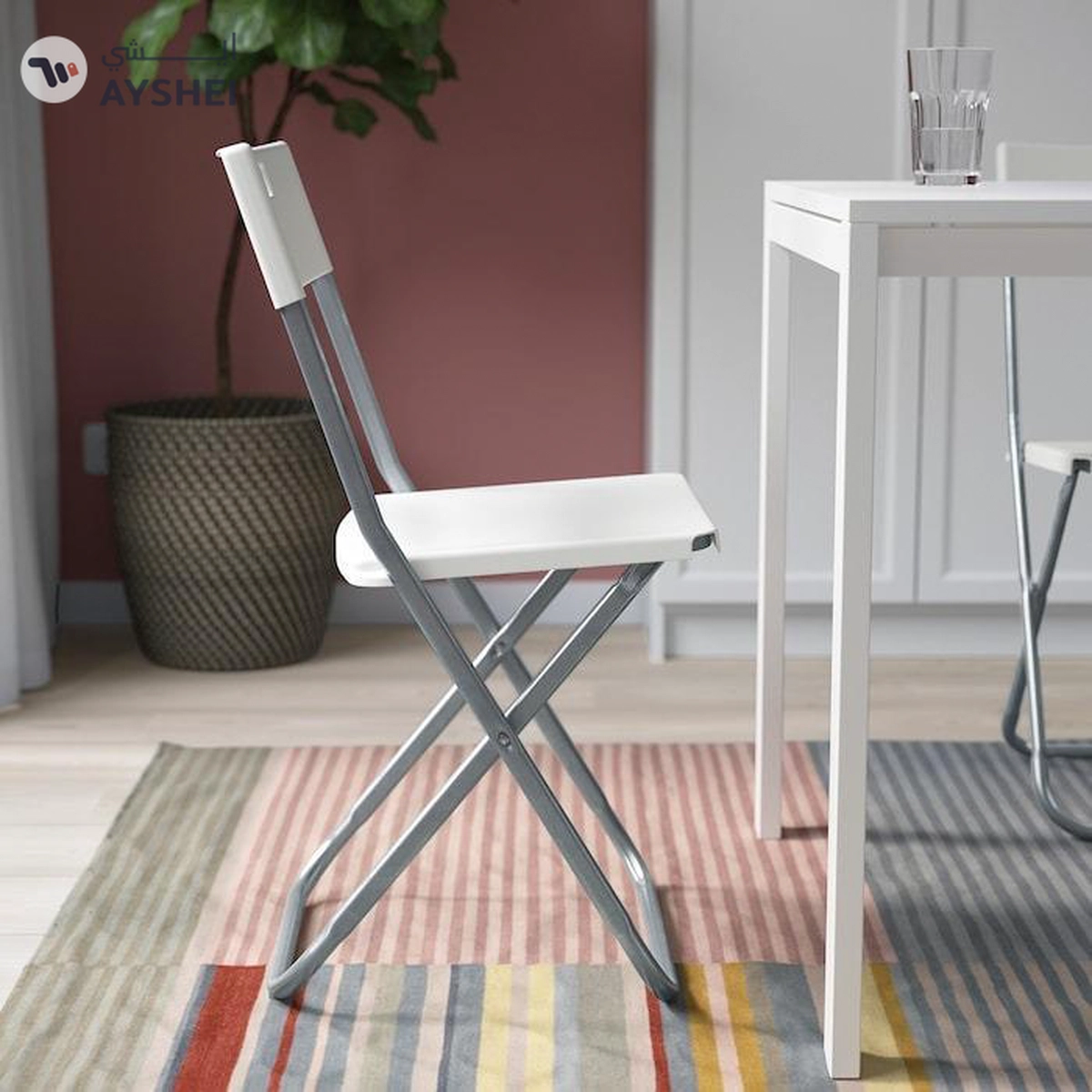 IKEA GUNDE Folding Chair, White-3-3