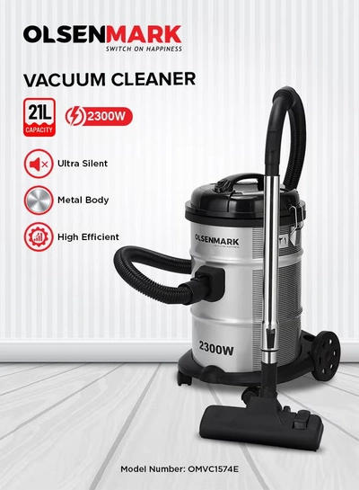Olsenmark Drum Vacuum Cleaner with dust capacity, Dust Full Indicator, Adjustable Suction, Cord length: 5m Cable, 21 L 2300 W OMVC1574E Grey-0