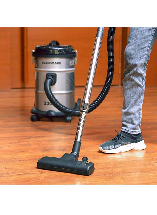 Olsenmark Drum Vacuum Cleaner with dust capacity, Dust Full Indicator, Adjustable Suction, Cord length: 5m Cable, 21 L 2300 W OMVC1574E Grey