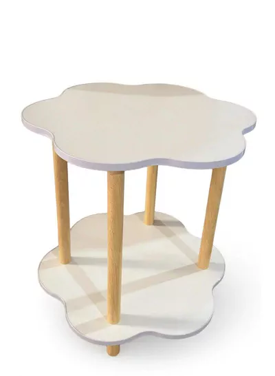 Modern 2-Layer Decorative End Table, 50×50×54CM Flower Design with Smooth White Shelves and Four Wooden Support Legs, Perfect Compact Furniture for Home Décor, Living Areas, Bedrooms, and Offices-1