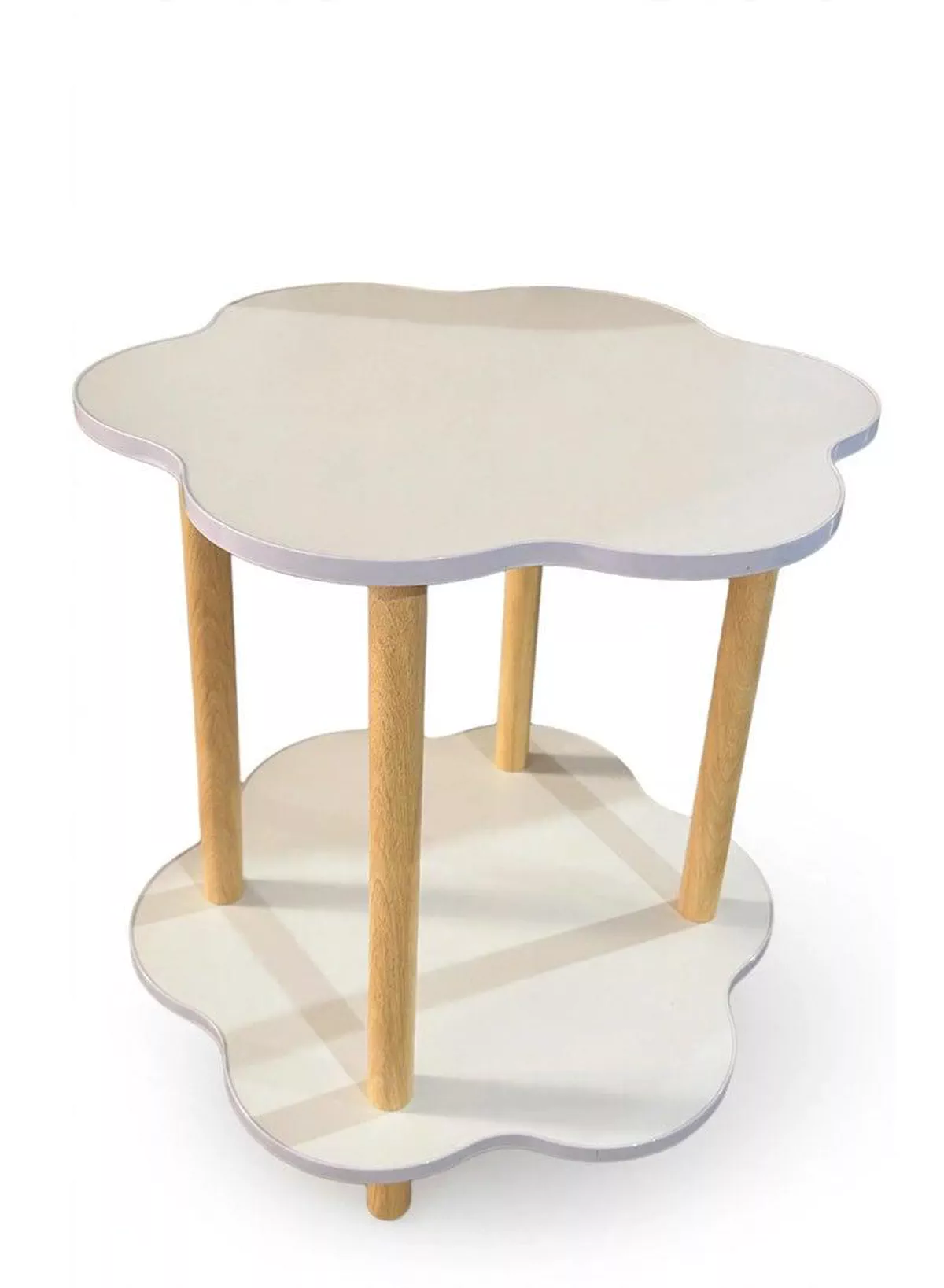 Modern 2-Layer Decorative End Table, 50×50×54CM Flower Design with Smooth White Shelves and Four Wooden Support Legs, Perfect Compact Furniture for Home Décor, Living Areas, Bedrooms, and Offices-1-1