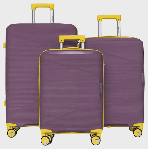 British Tourister 3 Piece Polypropylene Hard side Luggage Set with TSA Lock | Lightweight Spinner Suitcases with 360° Wheels | Durable Trolley Bags for Secure Travel (Small, Medium, Large) – Purple