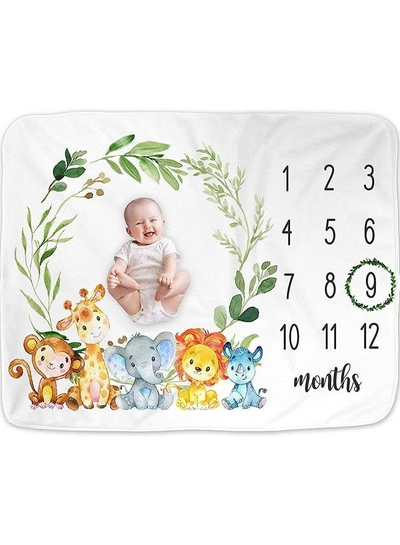 ORiTi Baby Monthly Milestone Blanket Includes Wooden Wreath and Pacifier Clip -0