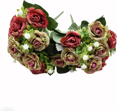 Yatai Artificial Plants 2 Bunch Rose Flowers For Multiple Occasions-0