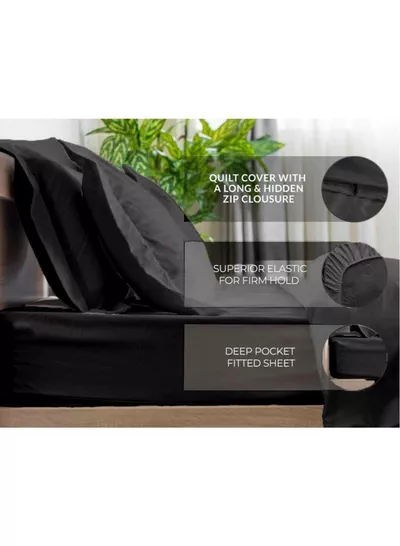 6-Piece Premium King Size Bedding Set, Black Striped Design and High Quality Microfiber Hotel Luxury Bedsheet Soft Quilt Cover and Pillowcases-1