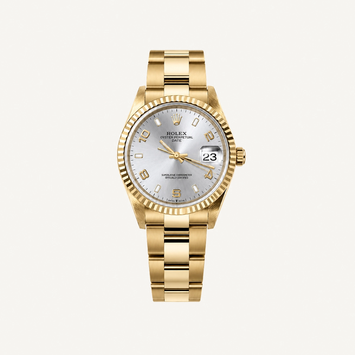 Rolex Oyster Perpetual Date Full Yellow Gold Silver Dial | Used (Good) | Year of production 2000 (Approximation) | No original box | No original papers-0-0