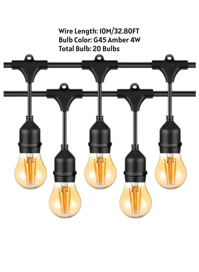 Yuwell Outdoor Waterproof IP65 Led String Lights E27 Holder 10 Meter Bulb Holder Wire With 20 Bulbs 4W G45 Amber With EU Plug Solar Bulb Holder For Ramadan Decoration Lights And Outdoor Decoration Light Hanging Light 6000mAh & USB-C, String Lights With Remote Control And 8 Modes Ramadan Light With Cable Ties-1