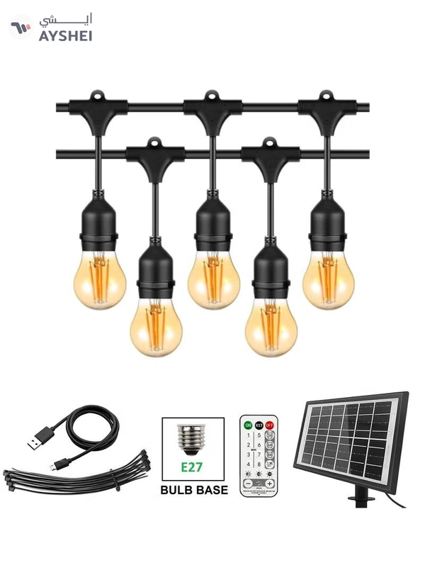 Yuwell Outdoor Waterproof IP65 Led String Lights E27 Holder 10 Meter Bulb Holder Wire With 20 Bulbs 4W G45 Amber With EU Plug Solar Bulb Holder For Ramadan Decoration Lights And Outdoor Decoration Light Hanging Light 6000mAh & USB-C, String Lights With Remote Control And 8 Modes Ramadan Light With Cable Ties