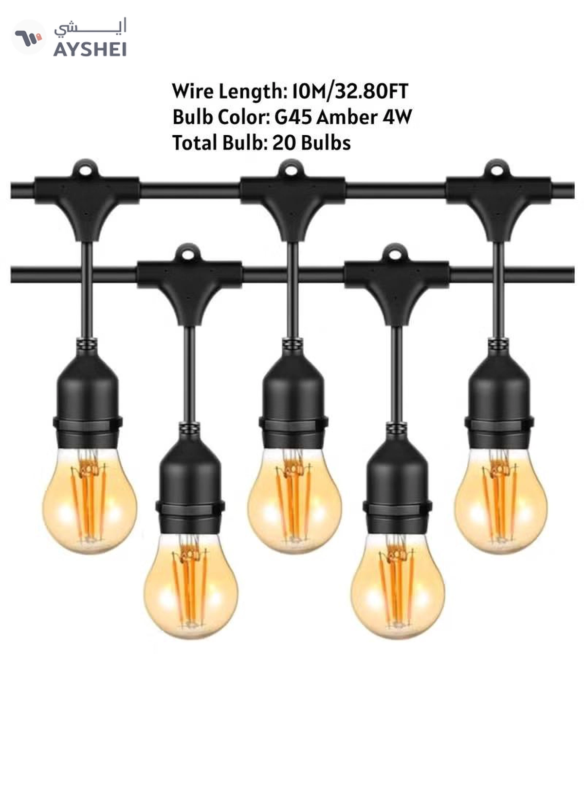 Yuwell Outdoor Waterproof IP65 Led String Lights E27 Holder 10 Meter Bulb Holder Wire With 20 Bulbs 4W G45 Amber With EU Plug Solar Bulb Holder For Ramadan Decoration Lights And Outdoor Decoration Light Hanging Light 6000mAh & USB-C, String Lights With Remote Control And 8 Modes Ramadan Light With Cable Ties-1-1