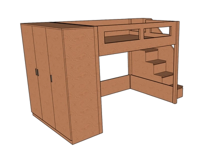 Elega Loft Bed with Cupbaord, Queen Size fits 150 x 200 cms mattresses-2