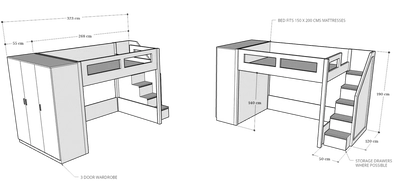 Elega Loft Bed with Cupbaord, Queen Size fits 150 x 200 cms mattresses-1