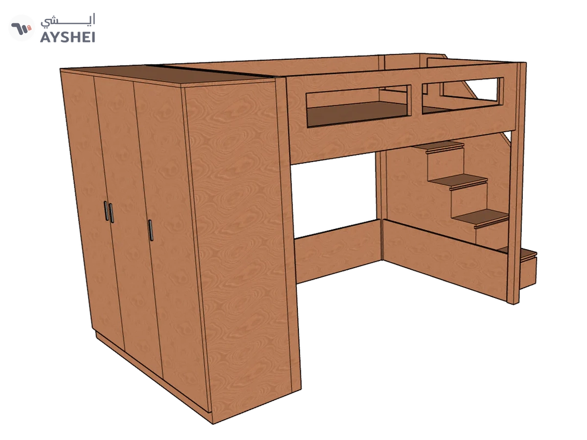 Elega Loft Bed with Cupbaord, Queen Size fits 150 x 200 cms mattresses-2-2