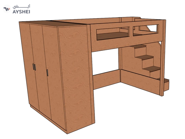 Elega Loft Bed with Cupbaord, Queen Size fits 150 x 200 cms mattresses