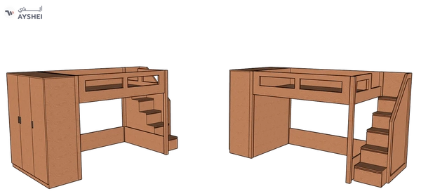 Elega Loft Bed with Cupbaord, Queen Size fits 150 x 200 cms mattresses