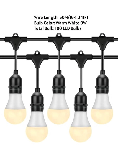 Yuwell Outdoor Waterproof IP65 Led String Lights E27 Holder 50 Meter Bulb Holder Wire With 100 LED Bulbs 9W Warm White With EU Plug Solar Bulb Holder For Ramadan Decoration Lights And Outdoor Decoration Light Hanging Light String Wire Ramadan Light For Commercial Patio Garden & Porch Yard-4