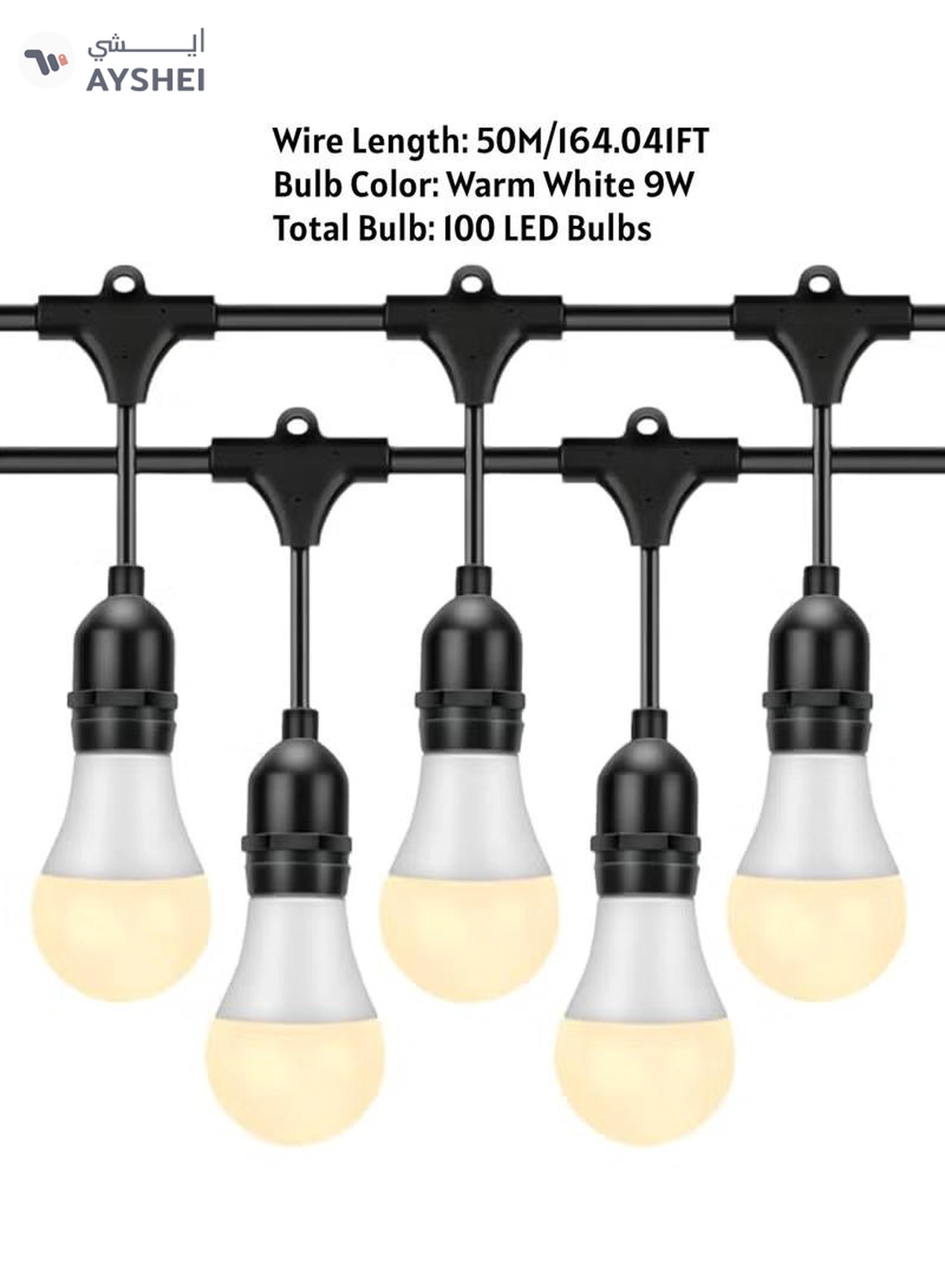 Yuwell Outdoor Waterproof IP65 Led String Lights E27 Holder 50 Meter Bulb Holder Wire With 100 LED Bulbs 9W Warm White With EU Plug Solar Bulb Holder For Ramadan Decoration Lights And Outdoor Decoration Light Hanging Light String Wire Ramadan Light For Commercial Patio Garden & Porch Yard-4-4