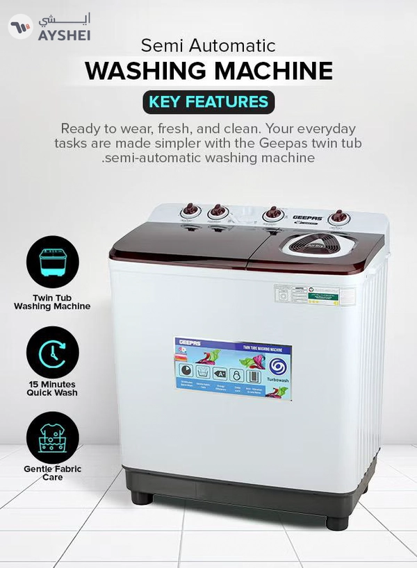 GEEPAS TwinTub Semi-Automatic 12 Kg Washing Machine | Top Load Semi Automatic Washing Machine Quick Turbo Wash |Transparent Top Lid | 12 kg 420 W GSWM18043 White/Grey/Meroon 12 kg 420 W GSWM18043 White/Grey/Meroon