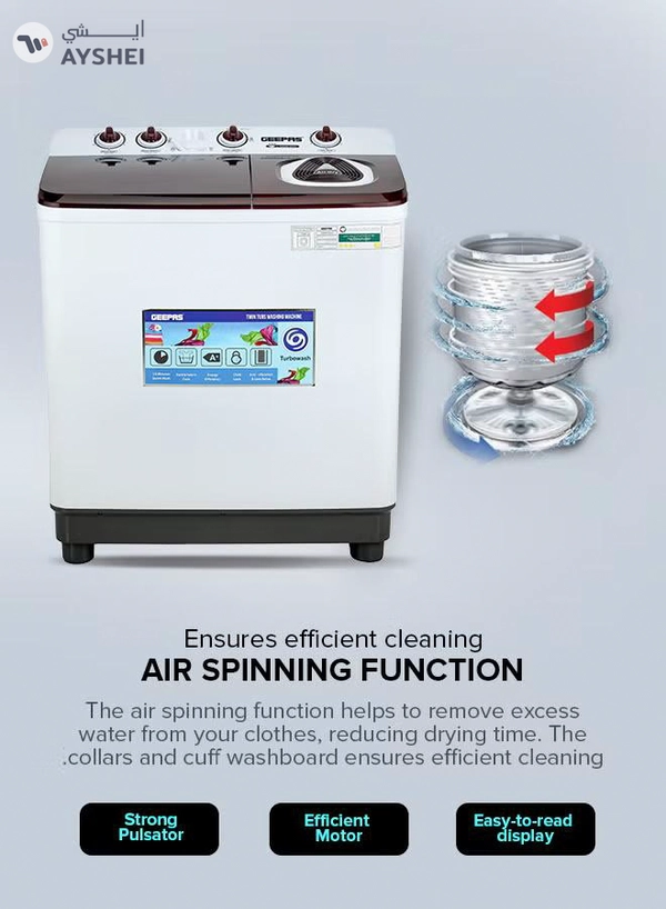 GEEPAS TwinTub Semi-Automatic 12 Kg Washing Machine | Top Load Semi Automatic Washing Machine Quick Turbo Wash |Transparent Top Lid | 12 kg 420 W GSWM18043 White/Grey/Meroon 12 kg 420 W GSWM18043 White/Grey/Meroon