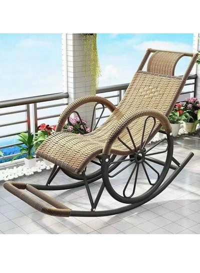 DubaiGallery Rocking Chair Recliner Adult Balcony Household Leisure Chair Outdoor Elderly Adult Nap Double Deck Red Brown-0