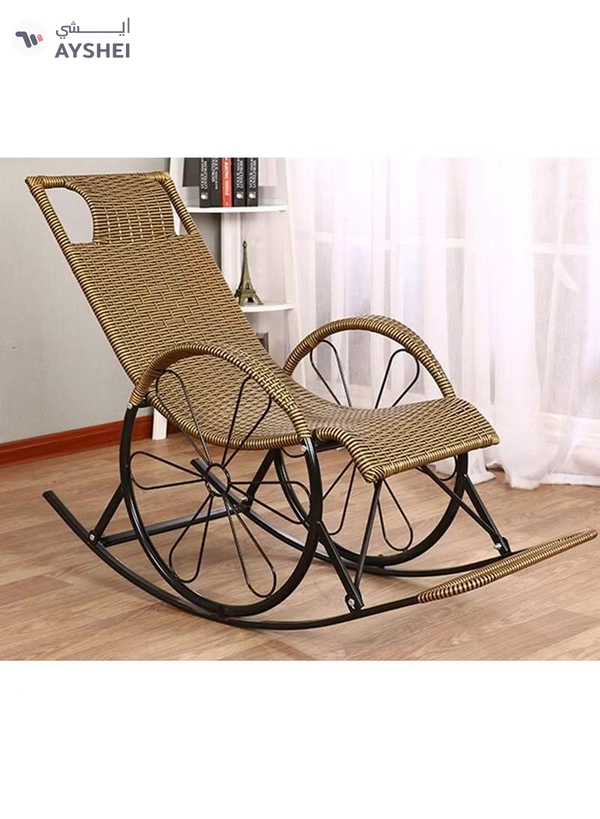 DubaiGallery Rocking Chair Recliner Adult Balcony Household Leisure Chair Outdoor Elderly Adult Nap Double Deck Red Brown