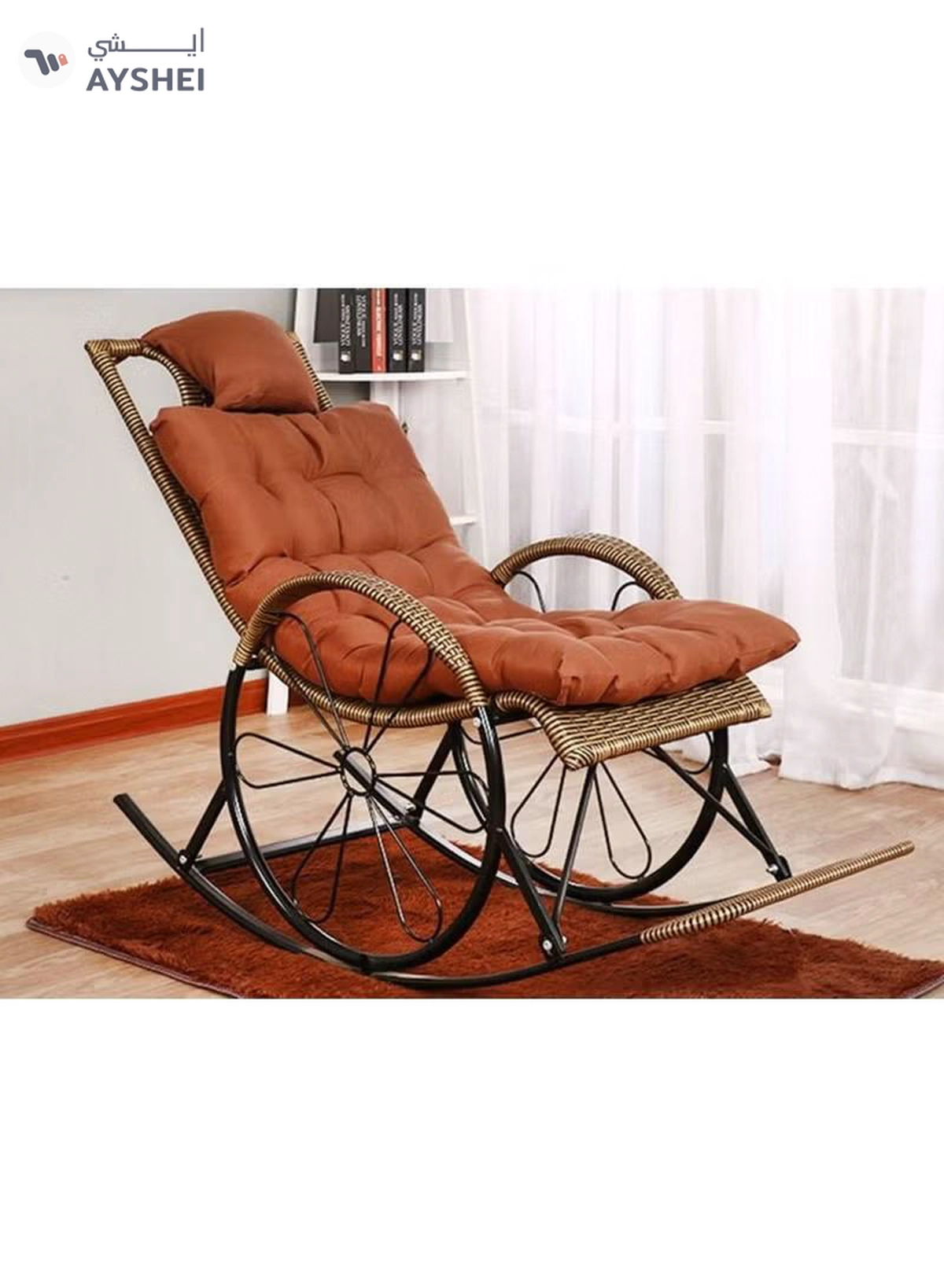 DubaiGallery Rocking Chair Recliner Adult Balcony Household Leisure Chair Outdoor Elderly Adult Nap Double Deck Red Brown-2-2