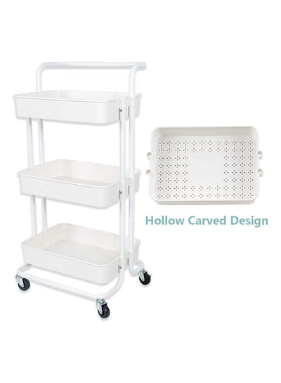 Roman Gifts 3-Tier Utility Cart Rolling Storage Shelf With Handles 2 Lockable Wheels White 86x42x30cm-1
