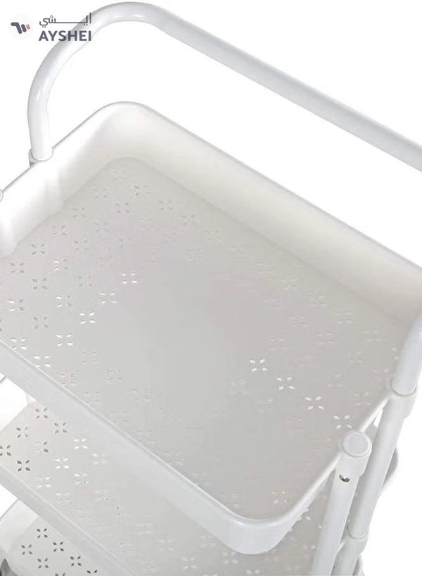 Roman Gifts 3-Tier Utility Cart Rolling Storage Shelf With Handles 2 Lockable Wheels White 86x42x30cm