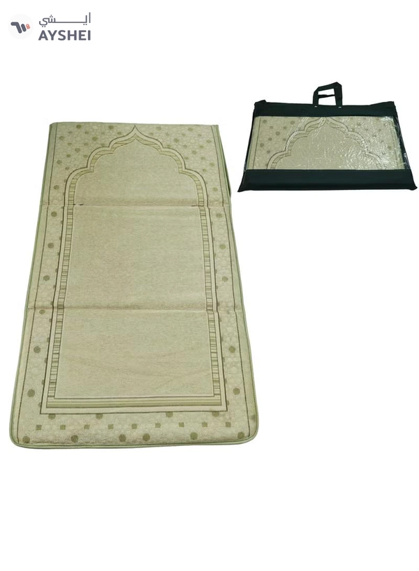 Yuwell Foldable Prayer Mat with Back Support & Carrying Bag, 2-in-1 Prayer Rug Sajadah, Anti-Slip Islamic Salah Mat 110×60CM for Men & Women, Portable Ramadan & Eid Gift Beige