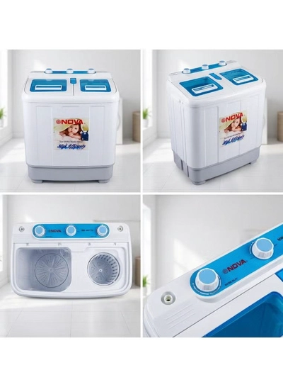 NOVA Twin Tub Mini Washing Machine 3.8KG Semi Automatic Washer with Spin Dryer, Compact and Lightweight Design, Low Noise Motor, Ideal for Daily Clothes Washing-1