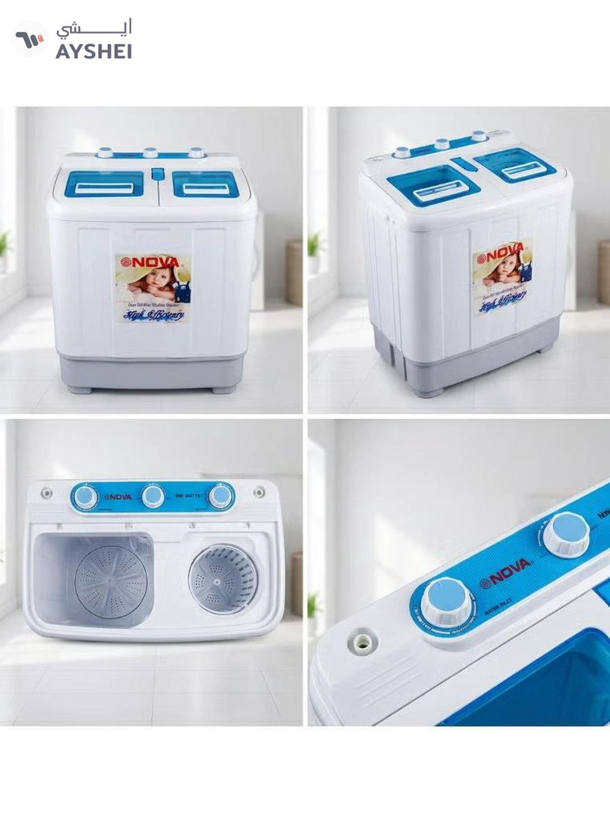 NOVA Twin Tub Mini Washing Machine 3.8KG Semi Automatic Washer with Spin Dryer, Compact and Lightweight Design, Low Noise Motor, Ideal for Daily Clothes Washing-1-1