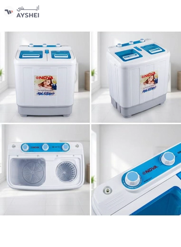 NOVA Twin Tub Mini Washing Machine 3.8KG Semi Automatic Washer with Spin Dryer, Compact and Lightweight Design, Low Noise Motor, Ideal for Daily Clothes Washing