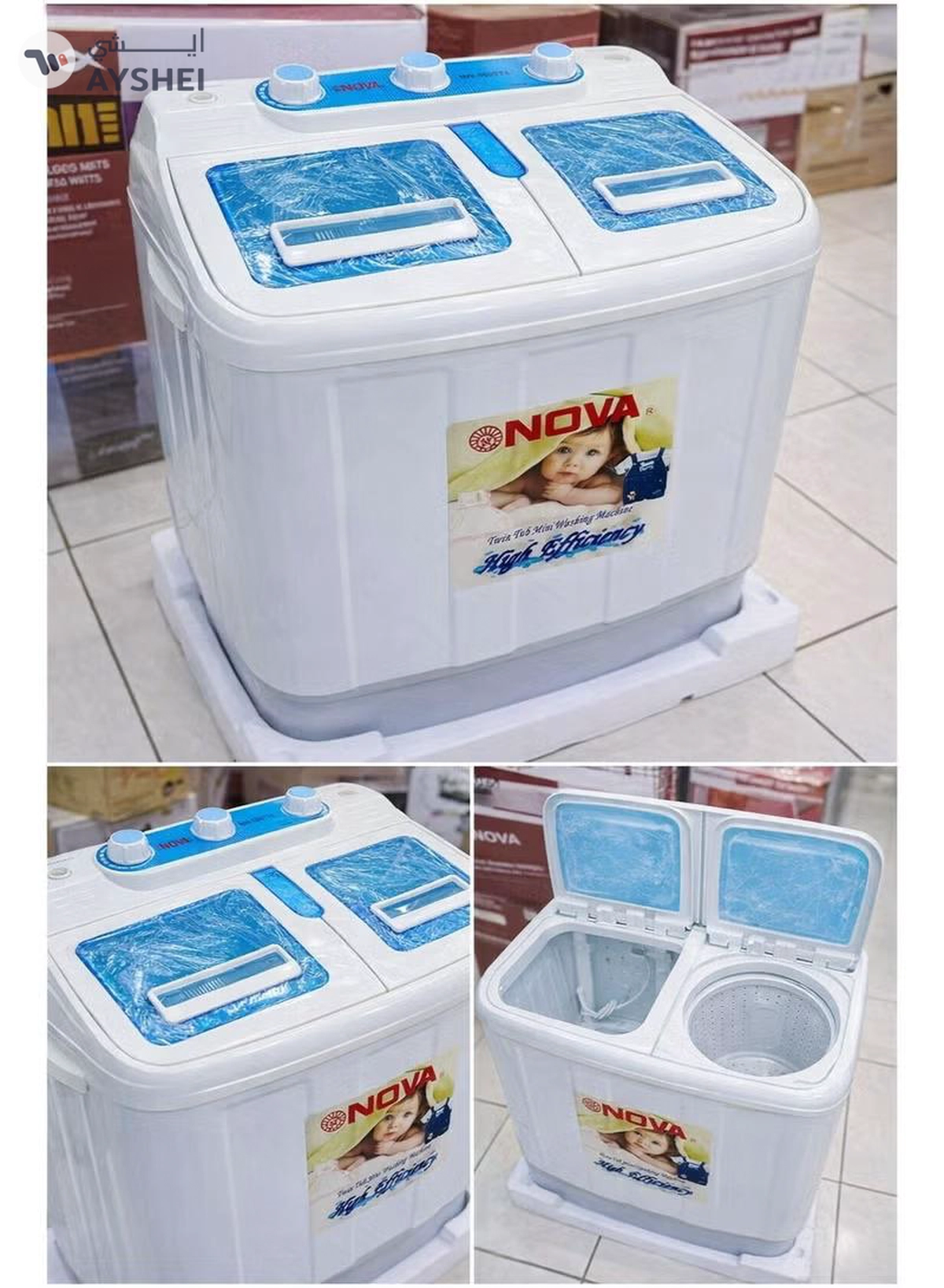 NOVA Twin Tub Mini Washing Machine 3.8KG Semi Automatic Washer with Spin Dryer, Compact and Lightweight Design, Low Noise Motor, Ideal for Daily Clothes Washing-2-2