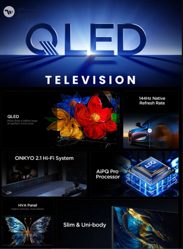 85-Inch P8K QLED 4K Smart TV + 2.0 Channel Premium Soundbar | [Google TV, AiPQ Pro Processor, 144Hz, HDR10+, Slim Uni-body] + [HDMI (ARC), USB, Bluetooth, FM Station, Aux] - (2025 Model) 85P8K+SOUNDBAR Black