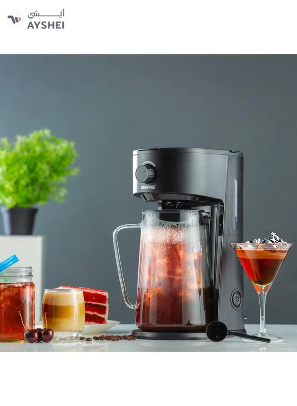 GEEPAS Ice Tea/ Coffee Maker, With Permanent Nylon Filter, GCM41516 | Ice Tea Maker with Infusion Pitcher for Hot/Cold Water | Iced Coffee Maker for Ground Coffee with Brew Strength Selector 2.5 L 700 W GCM41516 Black