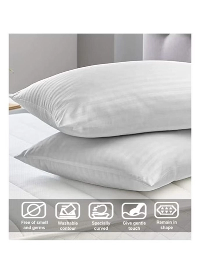 Eworld Set of 2 White Satin Stripe Pillow Covers Featuring 300 Thread Count, 1cm Satin Stripe-2