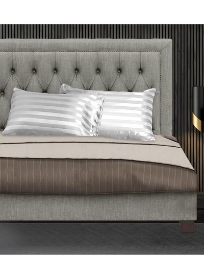 Eworld Set of 2 White Satin Stripe Pillow Covers Featuring 300 Thread Count, 1cm Satin Stripe-5