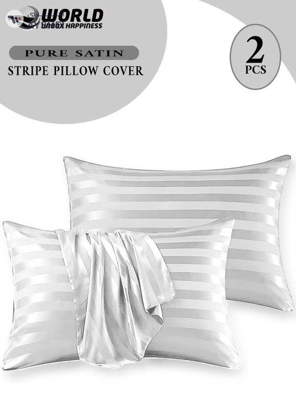 Eworld Set of 2 White Satin Stripe Pillow Covers Featuring 300 Thread Count, 1cm Satin Stripe